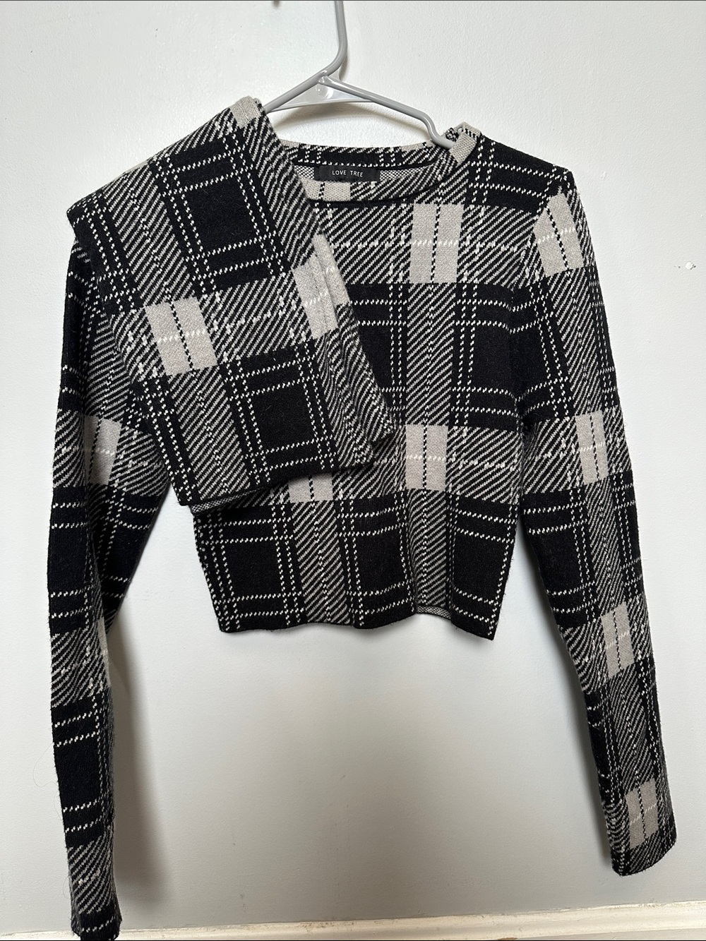 Love Tree Plaid Sweater Skirt Set - Black & White Small